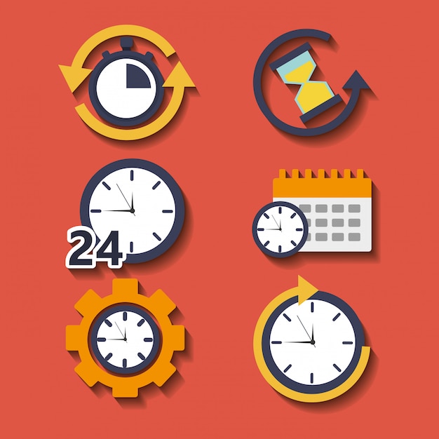 Бесплатное векторное изображение Набор часов времени для плановой работы сервиса