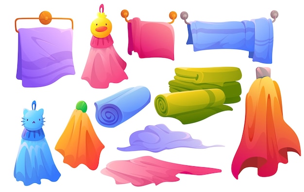 Бесплатное векторное изображение Набор полотенец висячих, лежачих, в стопке и рулонах