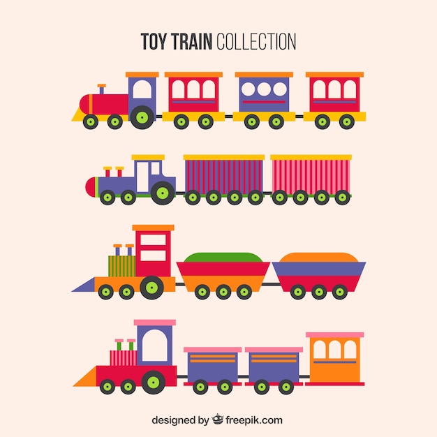 Бесплатное векторное изображение Набор игрушечных поездов