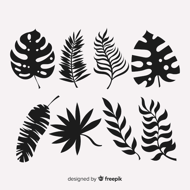 Download Free Set of tropical leaves with silhouette style SVG DXF EPS PNG - Free Download Cut Files SVG ...