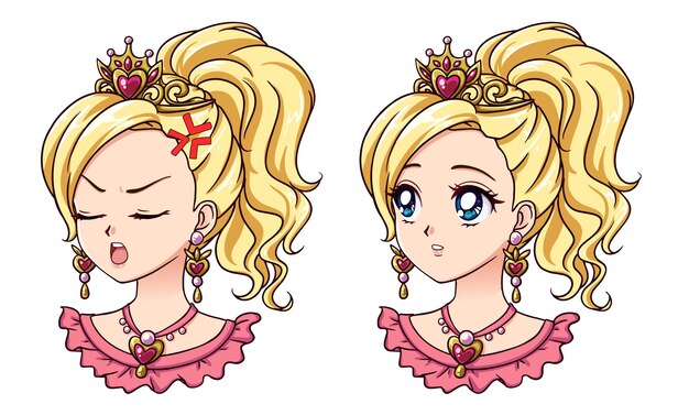 王冠の花と虹の物語の漫画の小さな妖精のプリンセスキャラクター プレミアムベクター