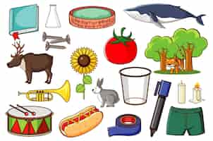 Бесплатное векторное изображение Множество различных животных и предметов