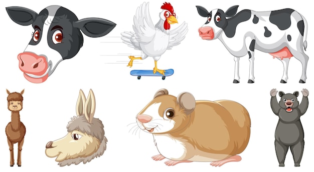 Бесплатное векторное изображение Набор различных персонажей мультфильмов о животных