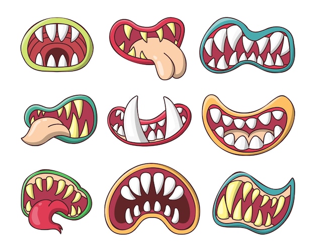 Бесплатное векторное изображение Набор различных мультяшных векторов ртов дьявола или монстров