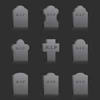 Бесплатное векторное изображение Набор векторных надгробий с текстом rip на сером фоне
