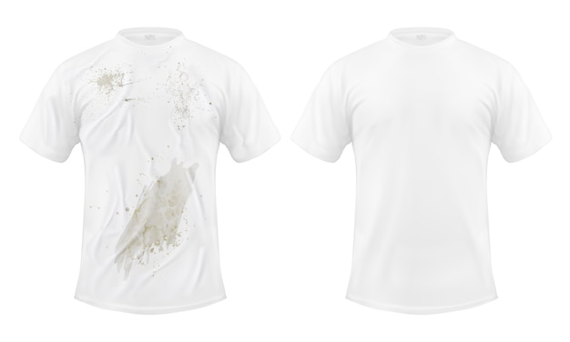 無料ベクター 汚れた汚れときれいな、ドライクリーニングの前と後の白いtシャツのベクトルイラストのセット