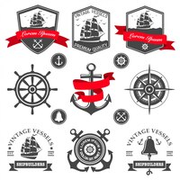 Бесплатное векторное изображение Набор старинных морских этикеток, значков и элементов дизайна