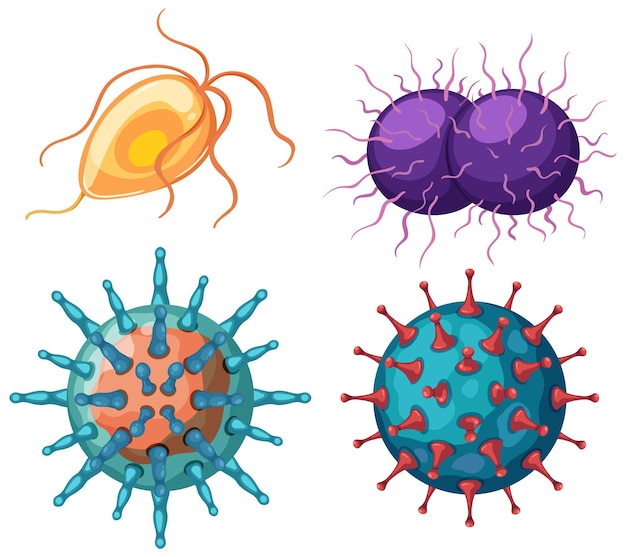 ウイルスと細菌のアイコンのセット