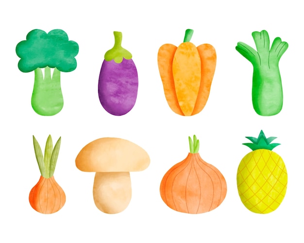 Бесплатное векторное изображение Набор акварельных фруктов и овощей