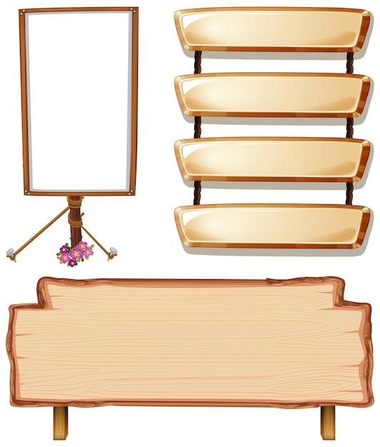 Бесплатное векторное изображение Набор баннеров с деревянными знаками