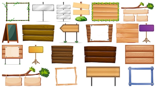 Бесплатное векторное изображение Набор деревянных знаков