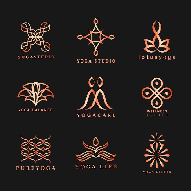 Бесплатное векторное изображение Набор векторных логотипов йоги