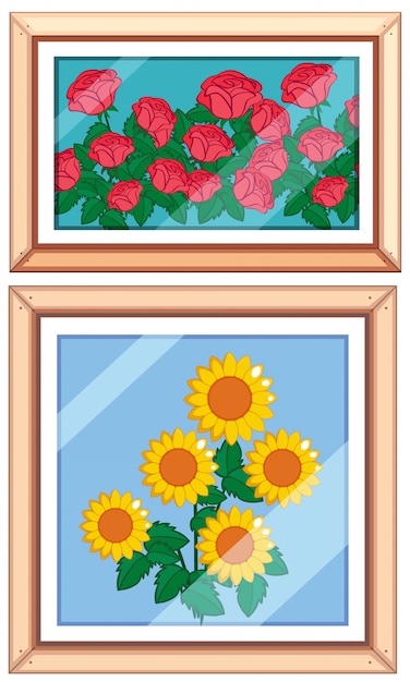 Free vector set og beautiful flower frame