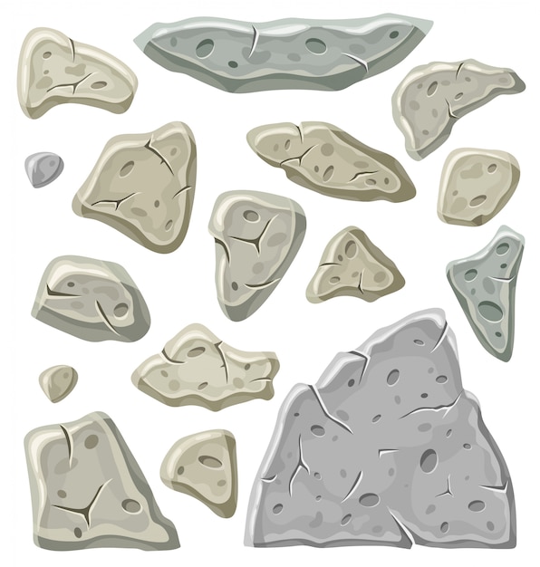 Free vector set of old gray stones.