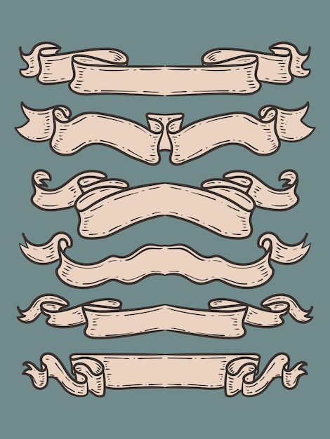 Набор старых старинных баннеров ленты и рисунок в стиле гравюры