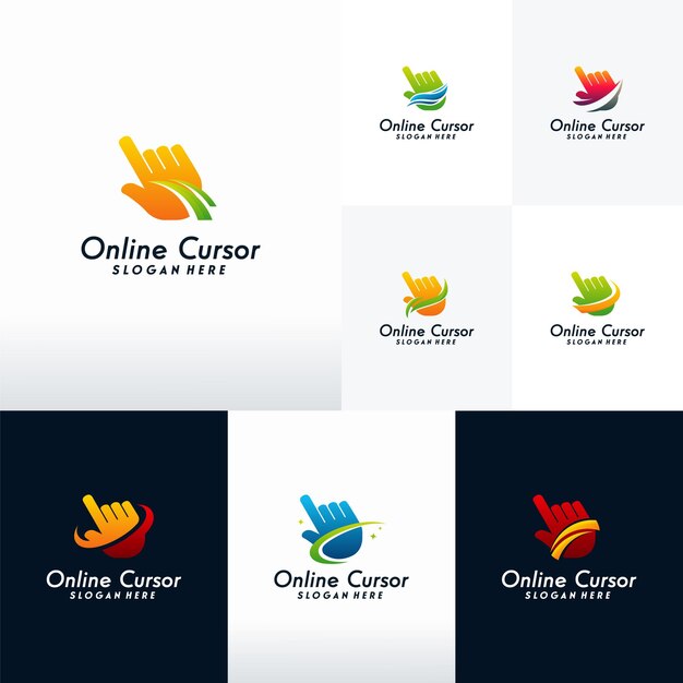 Set of online cursor logo designs vector, cursor with swoosh logo designs template