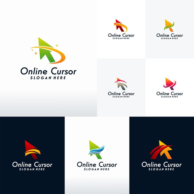 Set of online cursor logo designs vector, cursor with swoosh logo designs template