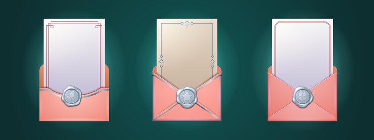 Free Vector set of open pink envelopes with blank letters