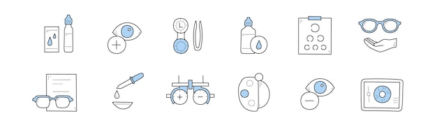 Set of optometry eye health care doodle icons