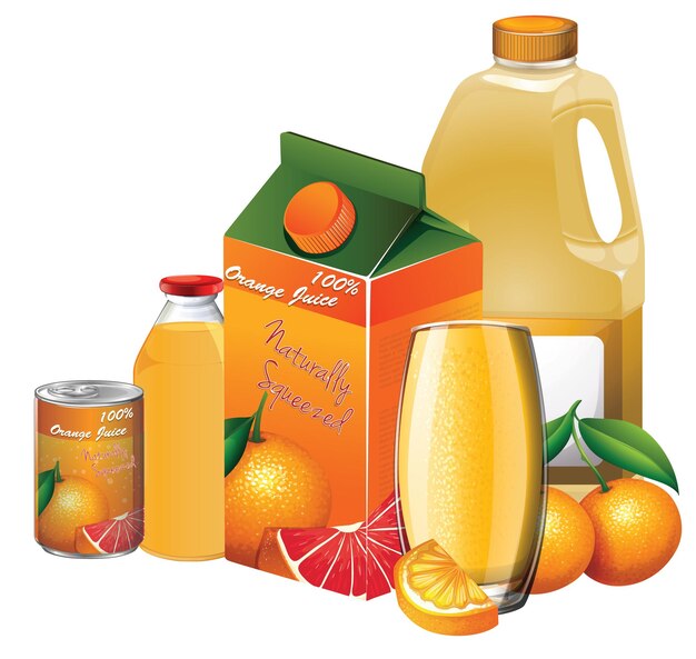 Set of orange products on white background