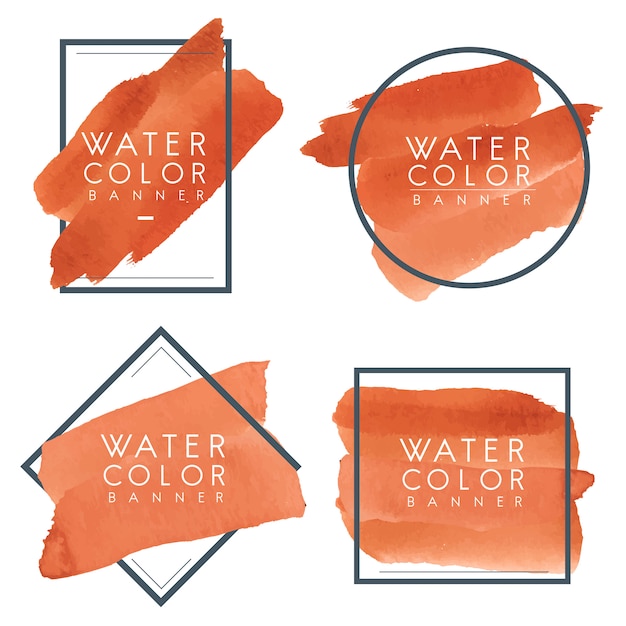 Free vector set of orange watercolor banner