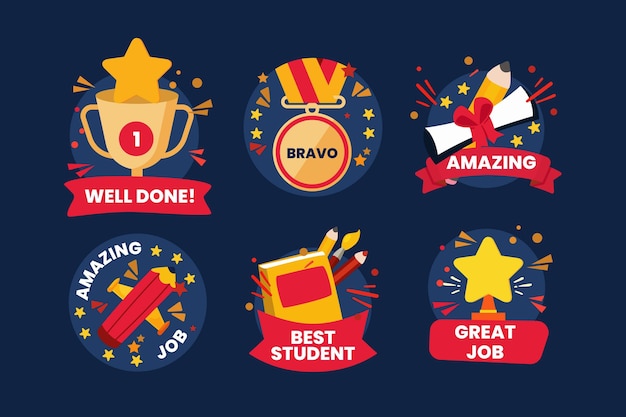 Free vector set of organic flat motivational great job stickers