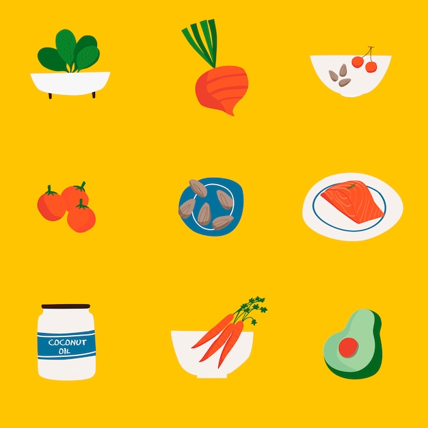 Set of organic food icon vectors