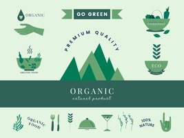 Vettore gratuito set di icone organiche e go green