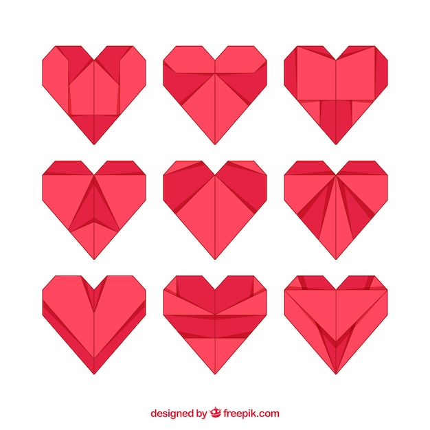 Set of origami hearts