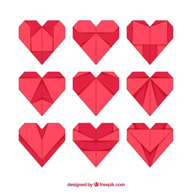 Set of origami hearts