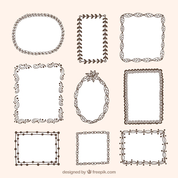 Free vector set of ornamental frames with hand-drawn floral details