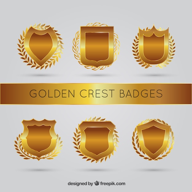 Free vector set of ornamental golden shields with laurel wreath