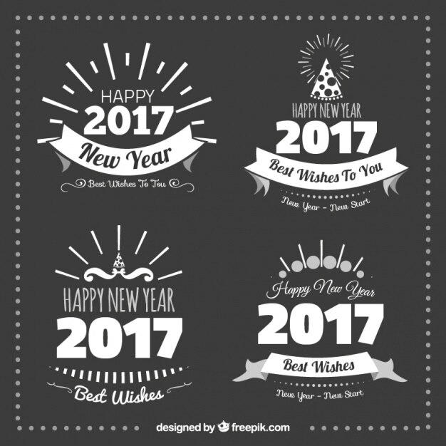 set of ornamental new year stickers in vintage style