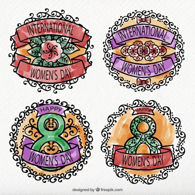 Free vector set of ornamental watercolor ornaments for woman's day