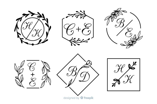 Set of ornamental wedding monogram 