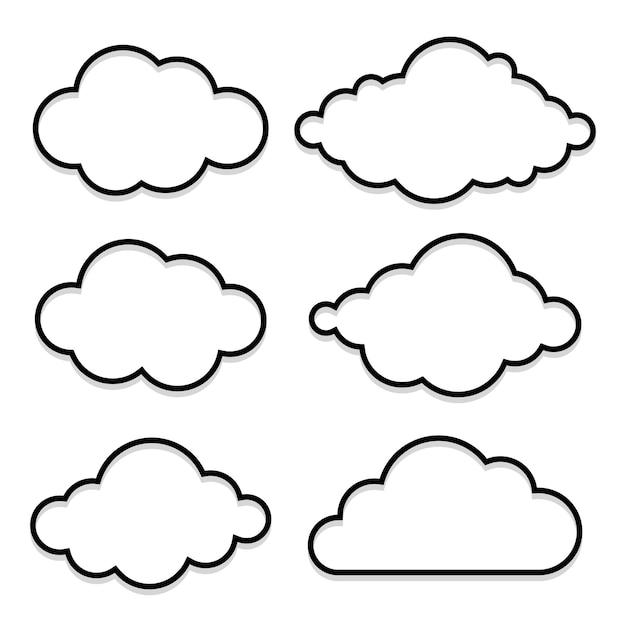Set of Outline Clouds With Shadows