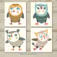 Free vector set of owls on cards