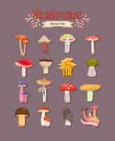 Free vector set of painted different mushrooms edible and inedible. vector illustration