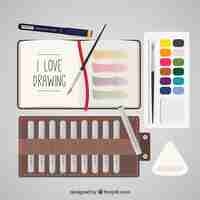 Free vector set of painting materials in flat style