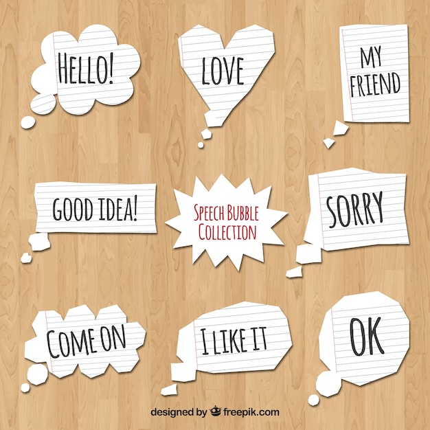 Set of paper speech bubbles with messages