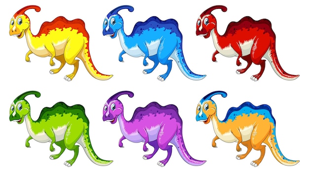 Set of parasaurus dinosaur cartoon character