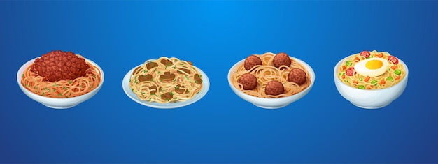 Free vector set of pasta meals restaurant or homemade noodles