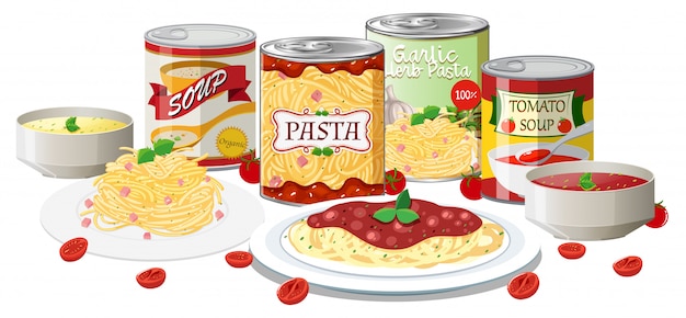 A set of pasta and soup Premium Vector