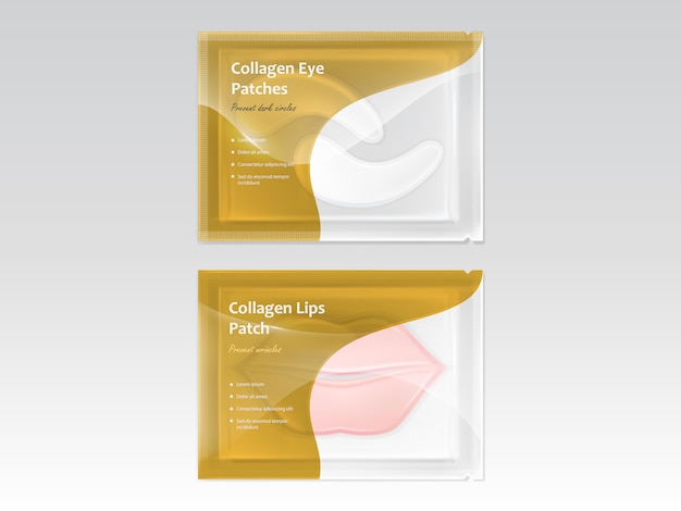 Set of patches for lips and eyes, with hydrogel and collagen, in disposable sachet