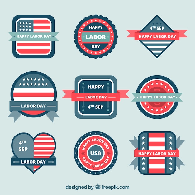 Free vector set of patriotic badges for labor day