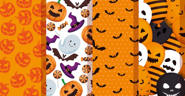 Free vector set patterns of halloween decoration