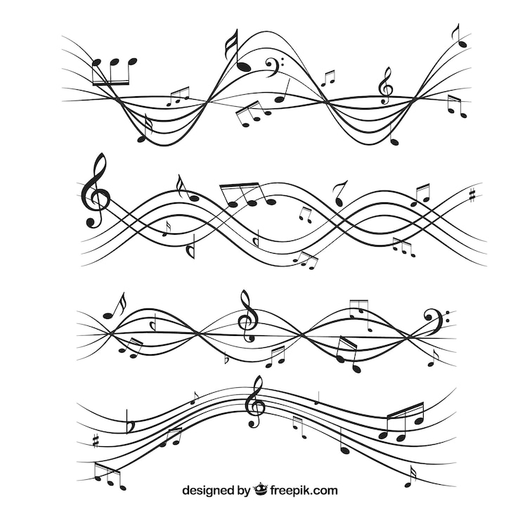 Free Vector set of pentagrams with musical notes