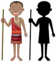 Free vector set of people of african tribes character with its silhouette