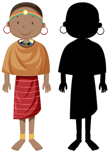 Free vector set of people of african tribes character with its silhouette