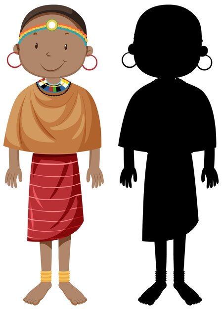 Набор персонажей африканских племен с его силуэтом